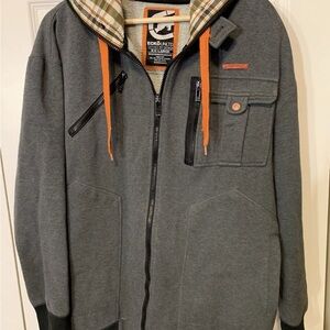 Vtg Ecko Unlimited mens Sz XXL Gray Jacket with Plaid Lining Y2K hoodie